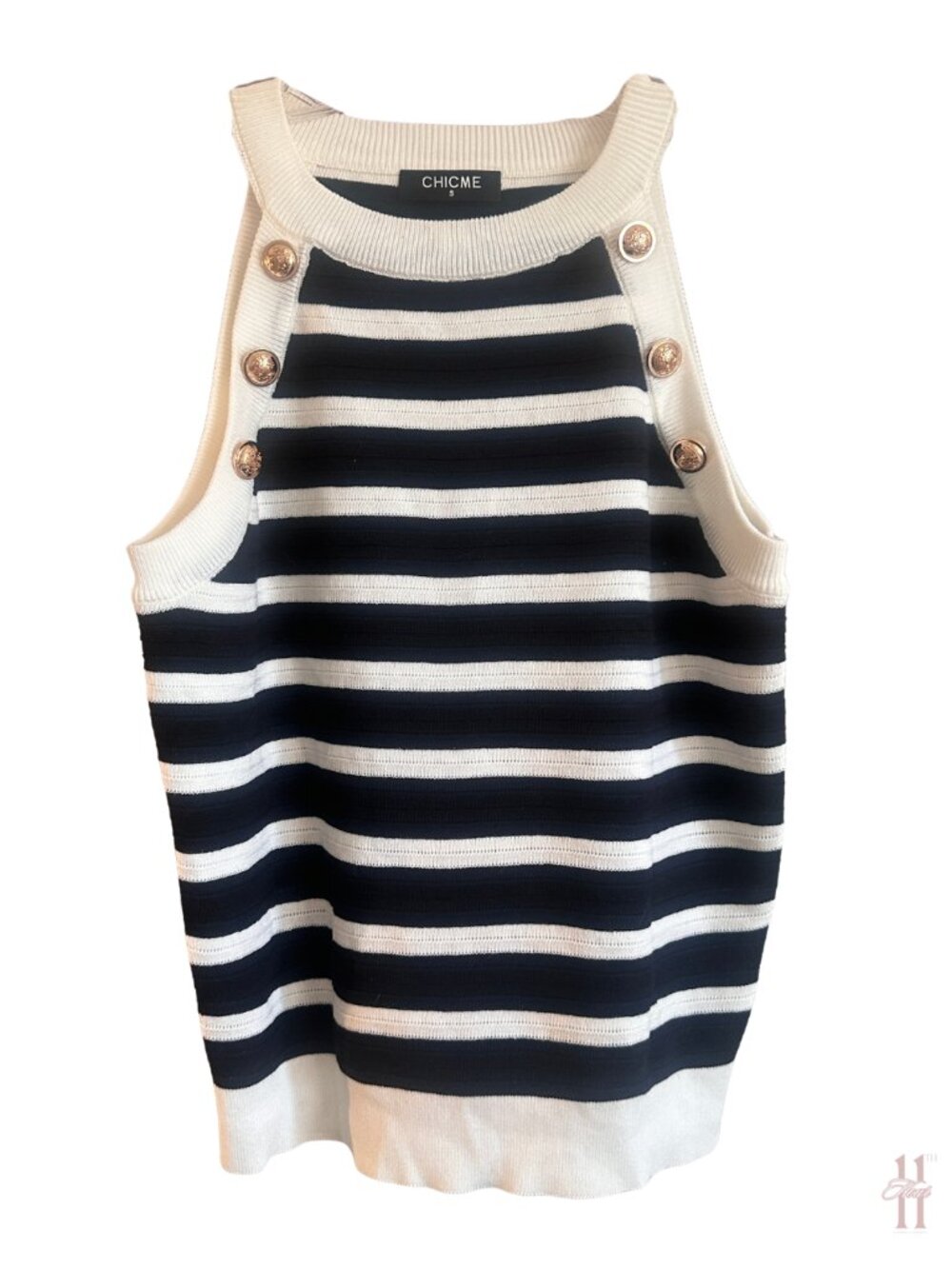 LIKE NEW ChicMe Striped Gold Button Tank Top - Women's Small